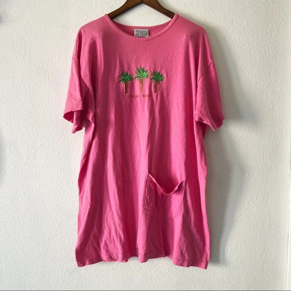 Sherry Pink Miami Beach Palm Tree T-Shirt Dress  Coastal Beachy OS Resortwear - Picture 7 of 7